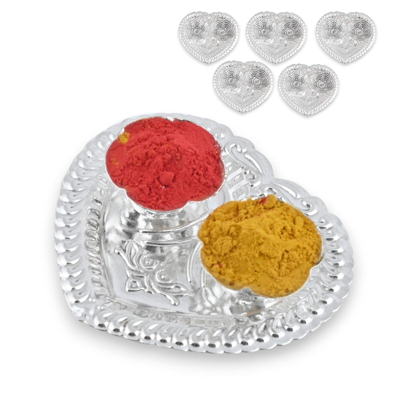 Silver Plated Haldi Kumkum Holder for Home Temple Decor Haldi Kumkum Stand Rakhi Diwali Gift Indian Festival Puja Wedding Favor Birthday Housewarming Return Gifts Roli Chawal/rice Holder